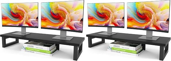 WESTREE Dual Monitor Stand Riser, Wood and Steel Monitor Stand Riser, Computer Monitor Stand for 2 Monitors, Multi-Purpose Desktop Storage Stand for Computer,Laptop,Printer,TV (Pack of 2)