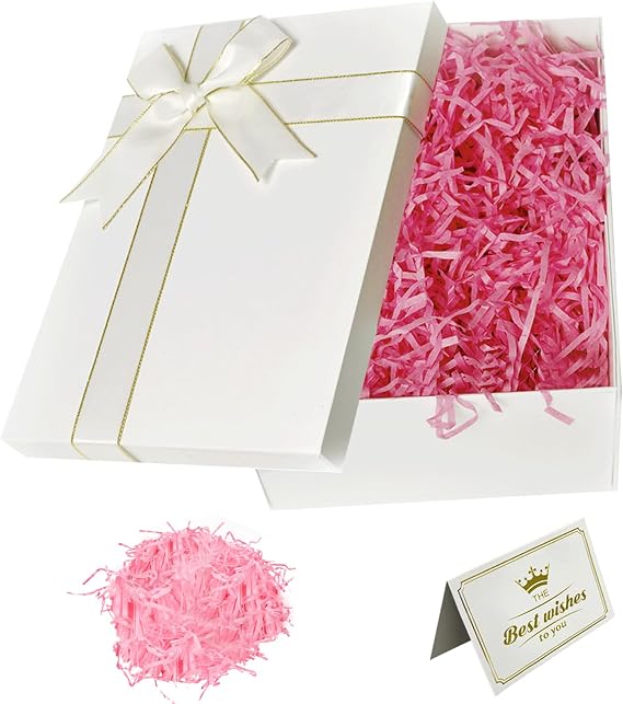 White Gift Box with Lids, 22x16x8.5cm, No Bag | Gift Boxes for Presents with Greeting Card for Valentines Day Birthdays Christmas Anniversaries Halloween