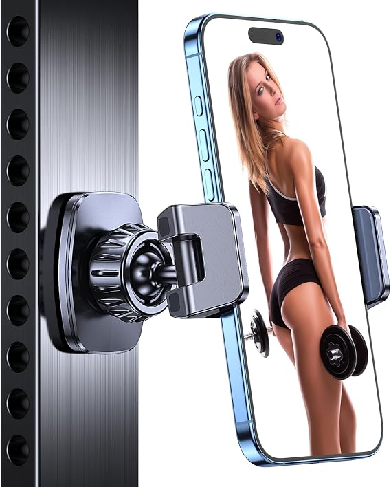 Coolpow Magnetic Phone Holder for GymStrong Magnets Tripod Mount Ring Gym Magnetic Phone Holder Attach to Metal Surface, Gym Accessories for Mothers Gift Essentials for All Smartphones 4.7-7"