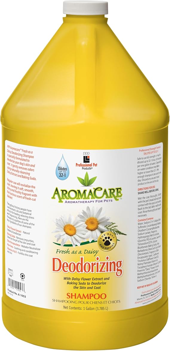 PPP AromaCare Deodorizing Daisy Shampoo - Deodorize and Revitalize Dog's Coat with Natural Extract Fresh-Cut Scent 1 Gallon