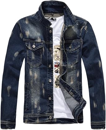Mens Retro Vintage Washed Slim Fit Motorcycle Denim Jacket