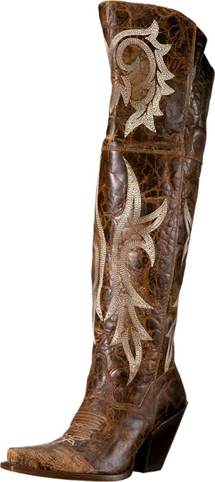 Dan Post Womens Jilted Embroidered Snip Toe Dress Boots Over the Knee High Heel 3" & Up - Brown