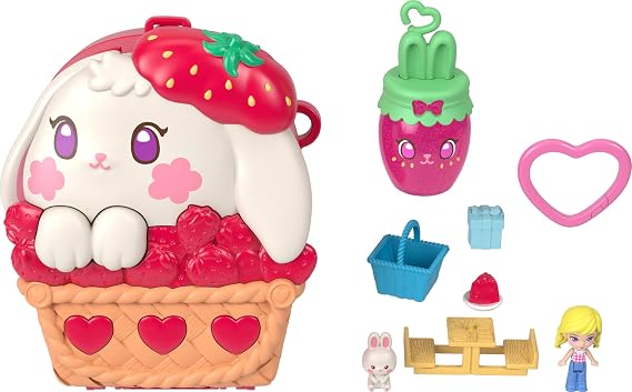 Polly Pocket Doll & Playset, Strawberry Picnic Bunny Compact