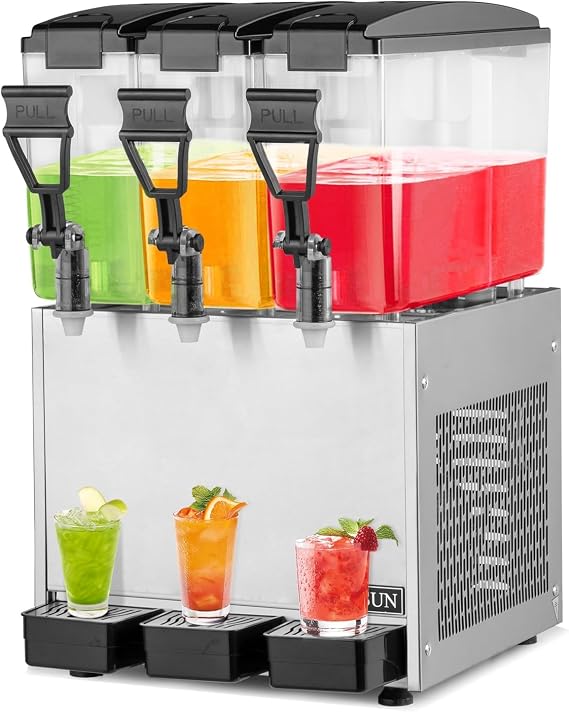 ROVSUN 7.8 Gal/30L Commercial Beverage Dispenser, Cold Drink Dispenser Commercial Juice Dispenser 10L X 3 Tanks Stainless Steel with Thermostat Controller for Home Restaurant Bar Party 110V/60HZ