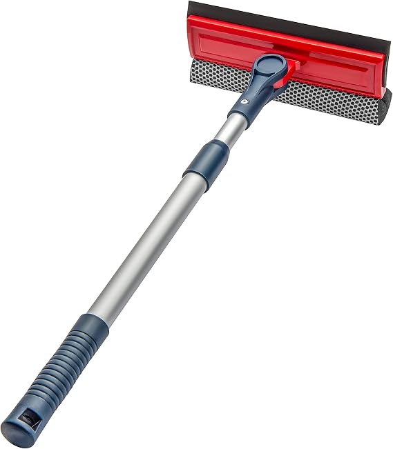 Professional Window Squeegee | 2-in-1 Window Cleaner Sponge and Soft Rubber Strip With Telescopic Extension Pole 20" - 30"(50cm-76cm) | Adjustable To Clean From Multiple Angles