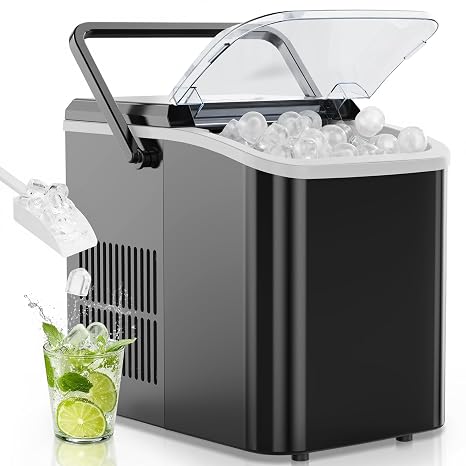 OLIXIS Countertop Ice Maker Machine with Handle, Auto-Cleaning Portable Ice Maker with Basket & Scoop, 26lbs in 24Hrs & 9 Cubes in 6 Mins, 2 Cube Sizes, for Home Party Camping RV, Black
