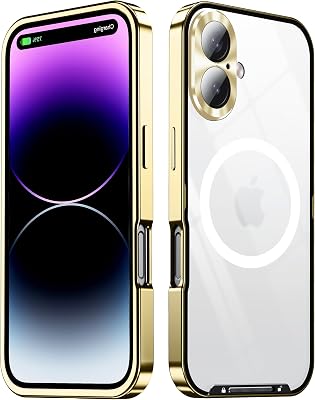 Case for iPhone 1616 Pro16 Pro Max, [Metal Frame Bumper] [Translucent Matte] Compatible with MagSafe, Military Grade Protection Slim Frosted Back Cover,Gold,16 Pro