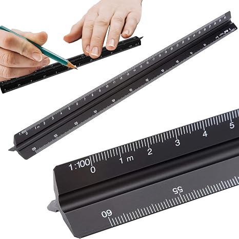 Triangular scale ruler 30 cm scale ruler aluminium architectural ruler metric scales 1:20 1:25 1:50 1:75 1:100 1:125 for architects engineers draftsmen (metric units)