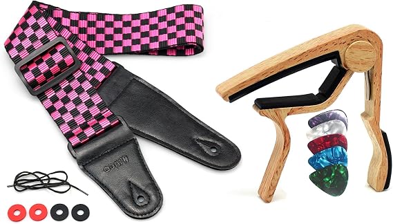 WINGO Guitar Strap and Capo for Acoustic and Electric Guitar with 5 Picks