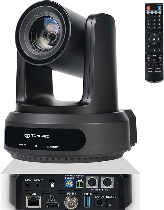 TONGVEO AI Auto-Tracking PTZ Camera: 20X Optical Zoom 1080P 60fps HDMI SDI USB PoE Video Camera for Church Worship Live Streaming, Conference Room Webcam for OBS