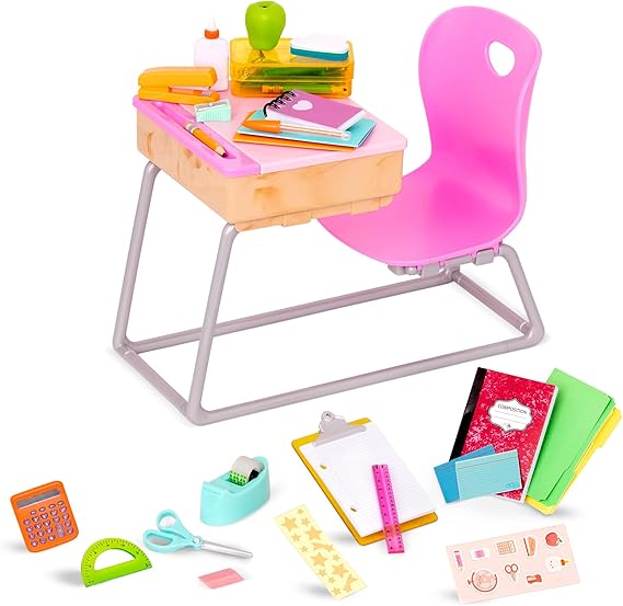 Our Generation School Desk Set Realistic Classroom Supplies 18-Inch Doll Accessories Pretend Play for Ages 3 and Up Flying Colors