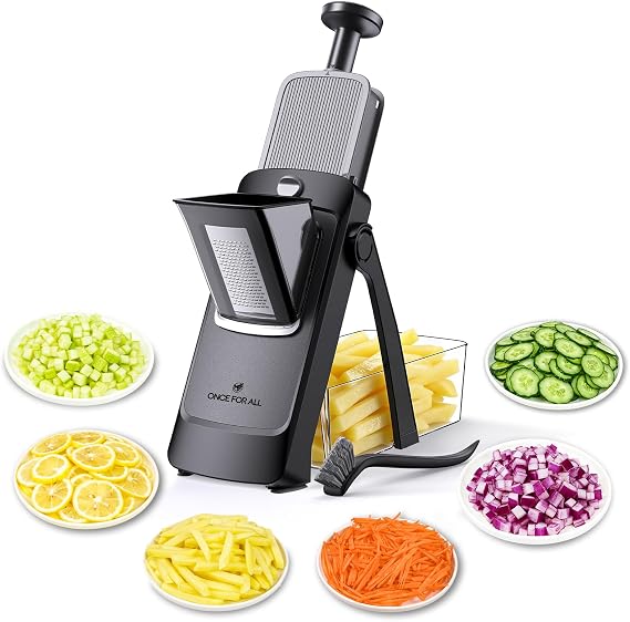 ONCE FOR ALL Safe Mandoline Slicer Pro, Veggie Slicer with Container, Black