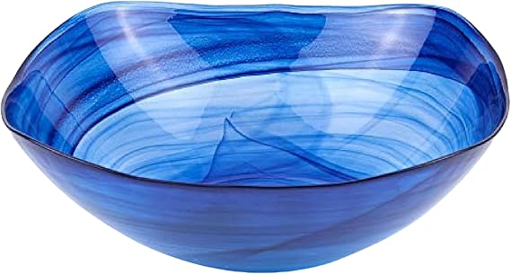 Badash Decorative Glass Serving Bowl, Alabaster Glass Centerpiece Fruit Bowl, Home Decor Table Accent Bowl, 10 Diameter, Cobalt Blue