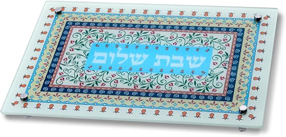 Frosted Glass Challah Board - Colorful Lines