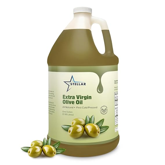 Pure Extra Virgin Olive Oil Cold Pressed - Olive Oil for Hair and Culinary Use - 100% Pure and Natural - Premium Quality Olive Oil - Stellar -1 Gallon