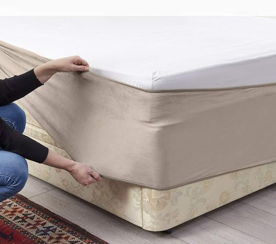 Bed Wrap FAUX SUEDE Divan Bed Base Wrap COVER Alternative to Traditional Valance Sheet Fully Elasticated Skirt Easy To Fit - Wraps Itself Around The Base of Bed Frame (Beige, Super King-Size)