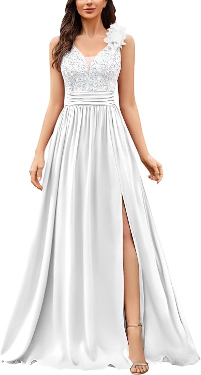 Miusol Women's Vintage V-Neck Sequined Split Formal Evening Maxi Dress