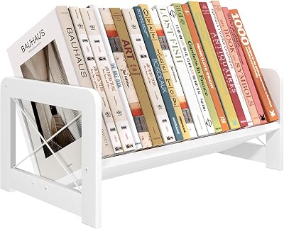 ELITEROO Mini Bookshelf for Desk, Desktop Bookcase, Single Cookbook Shelf, Tabletop Book Storage Rack, Tiny Book Organizer for Book Display & Storage, White