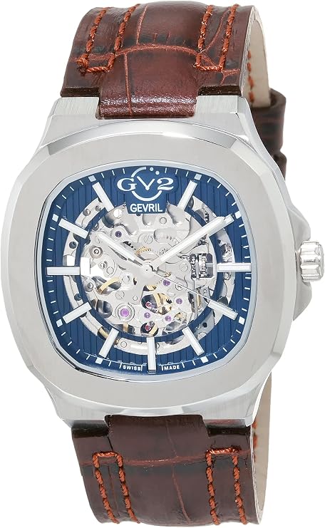 GV2 Men's Swiss Automatic Watch from The Potente Collection, Genuine Hand Made Italian Leather Strap, Silver