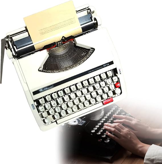 FAIRYT Machine Typewriter, Old Fashioned Manual Typewriter, Portable Flexible Buttons Clear Handwriting - Literary Retro Collection Gift, 30 x 30 x 10 cm,White