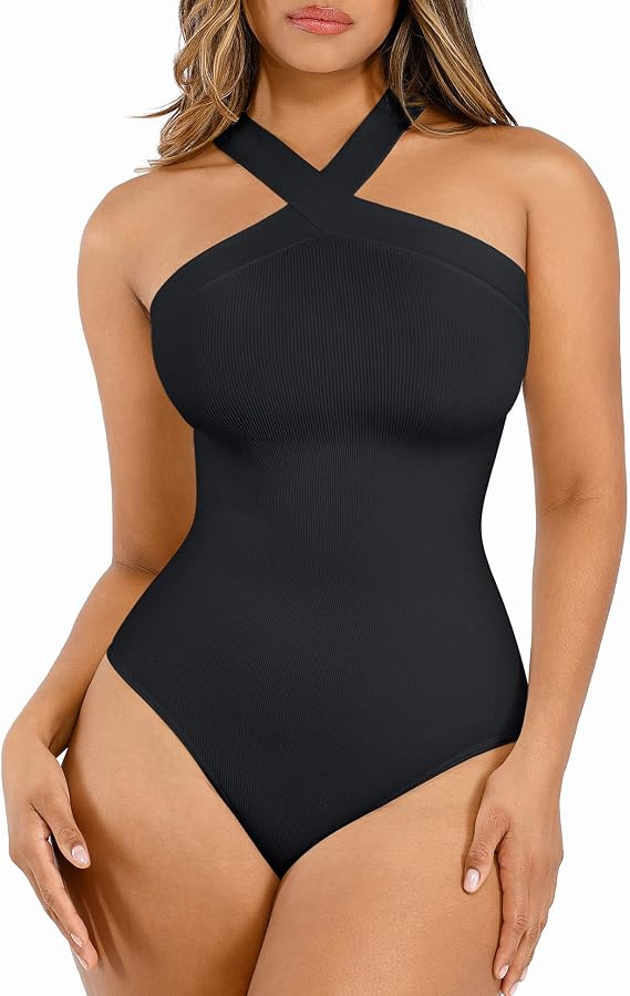 Lover-Beauty Women Shapewear Tummy Control Bodysuit Halter Bodysuit Thong