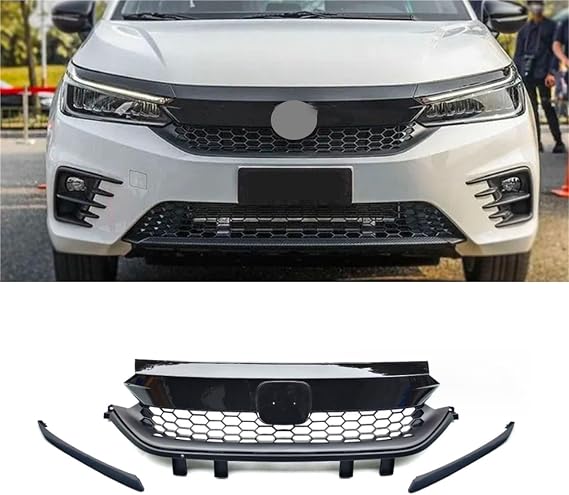 Front Racing Grille Compatible with Honda City RS 2020 2021 2022 2023 Bumper Hood Upper Lower Mesh Grill Car Accessories Car Styling(Model A)