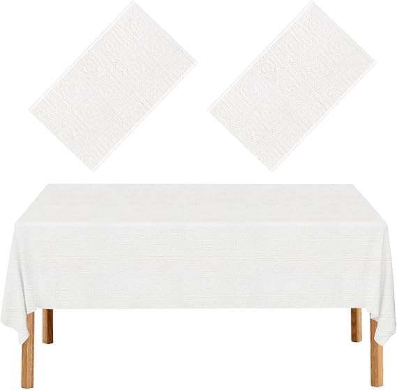 2 Pack White Paper Tablecloth for Rectangle Tables | Disposable Table Cloths, 3 Ply Papers and Plastic Quality Table Cover, for Parties Wedding Birthday, 54 x 108 Inch