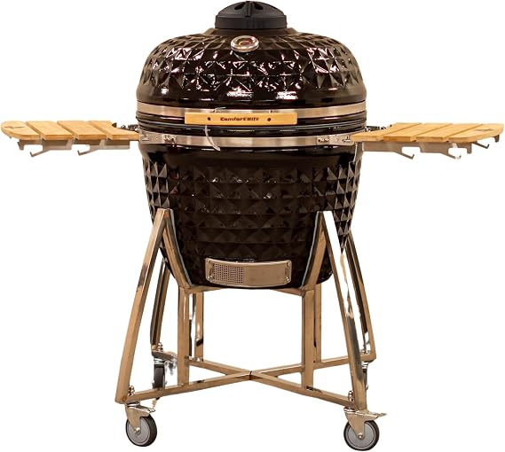 26" Kamado Grill COALS by Comfortbilt Large Ceramic Grill Charcoal Grill Smoker with Cart Side Shelves and 680 Cooking Square Inches