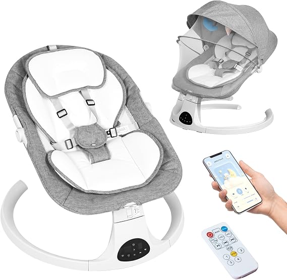 Electric Baby Swing for Infants to Toddler, 0-9 Months Portable Swing Rocker 5 Sway Speed, Bluetooth, Preset Lullabies with Remote Control, Infant Swing for Baby Boys & Girls