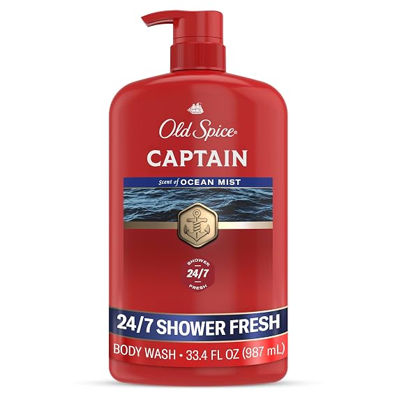 Old Spice Refreshing Body Wash for Men, 3X Defense, 24/7 Shower Fresh with Long Lasting Scent, Red Collection, Captain with Bergamot Scent, 33.4 oz