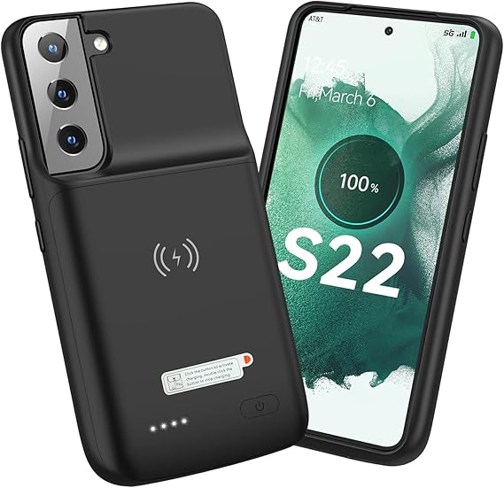 NEWDERY 4700mAh Battery Case for Galaxy S22 Qi Wireless Charging Case Black