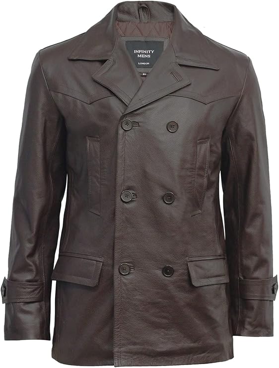BRANDSLOCK Mens Genuine Leather Jacket U Boat Captains Military Style Vintage