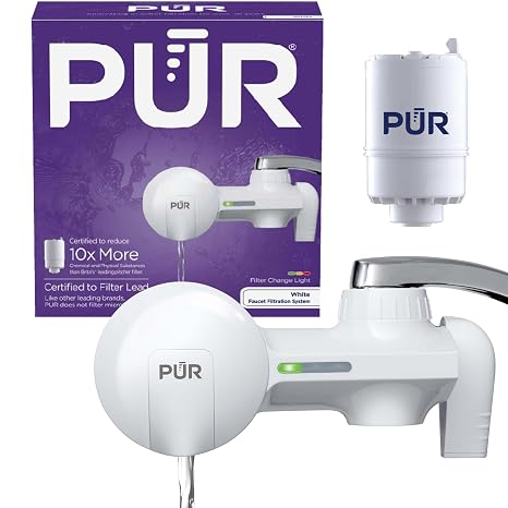 PUR Faucet-Mount Water Filtration System, Cleaner Tap Water Filter, Lasts 100 Gallons, Sink Faucet Filter, Fits Standard Kitchen or Bathroom Faucets, White | Cleaner Tap Water Filter, Lasts 100 Gallons, Sink Faucet Filter, Fits Standard Kitchen or Bathroom Faucets