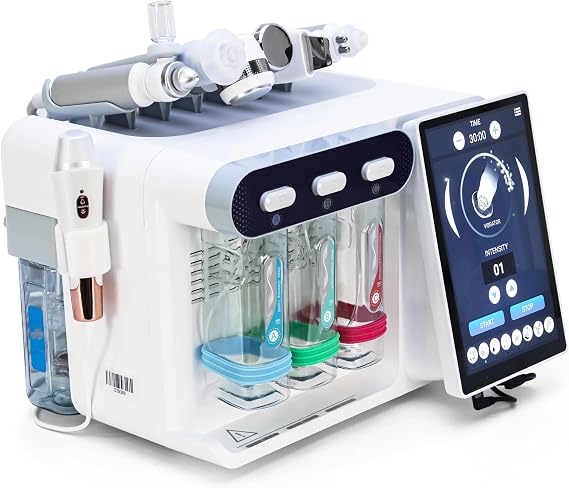 8-in-1 Hydro Diamond Small Bubble Facial Machine Aqua Peel Skin Care Device with RF EMS Scrubber Sprayer & Cold Hammer Professional Hydradermabrasion System for Deep Pore Cleansing Moisturizing