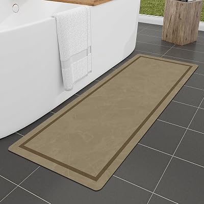 chakme Bathroom Mat Rugs Runner 47x17, Ultra Thin Magic Mat Bath Rug Non Slip Bath Rugs Quick Dry Absorbent Bath Mats for Bathroom Floor, Beige, 47x17