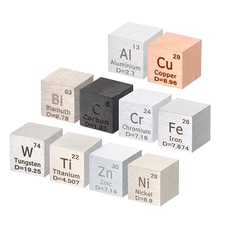 PATIKIL 10 pcs Element Cube, 10mm Density Cube High Density Element Cube Unique Metal Cube Periodic Table of Elements Collections Lab Experiment Teacher Scientific Classes