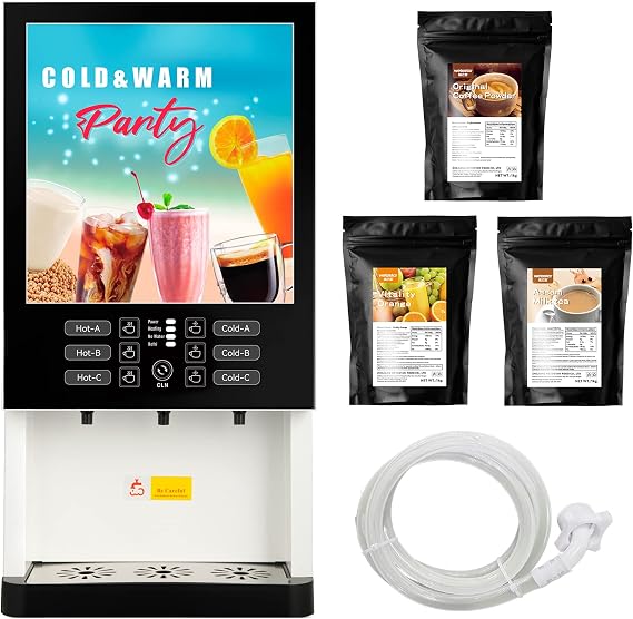 gosohapy 3 Flavors, 3 Cold Drinks And 3 Hot Drinks Bottom Loading Commercial Instant Coffee Milk Tea Machine Commercial Beverage Dispensers Self Cleaning, Free 3 Bags Of Instant Powder