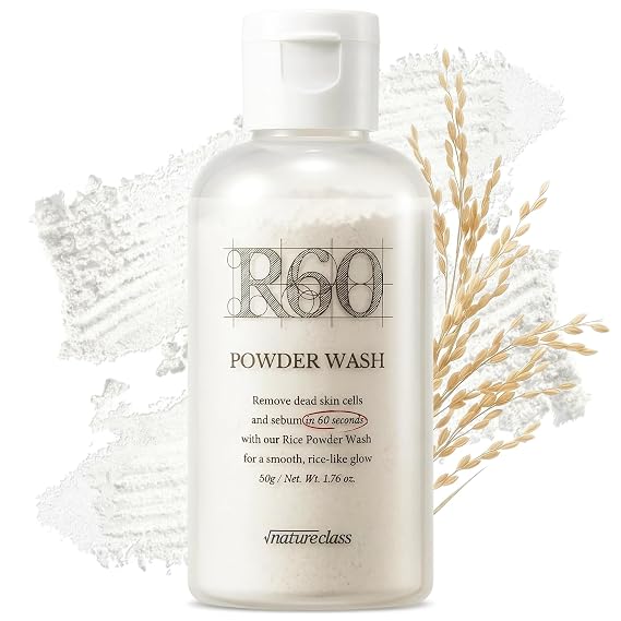 R60 Rice Enzyme Face Wash Powder Exfoliating Facial Cleanser with Rice Bran Extract, Gentle Powder Wash for Sensitive Skin, Deep Pore Care, Korean Skin Care, Fragrance Free, 1.76oz