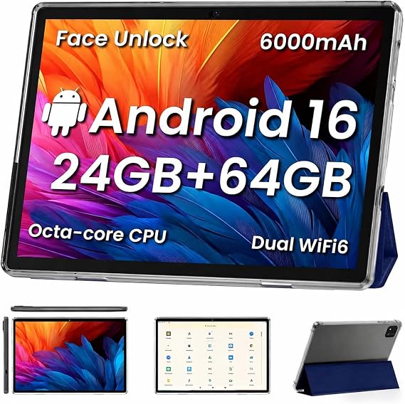 TUOHAITIME Android 16 Tablet,10 inch Tablets, Octa Core CPU, Blue