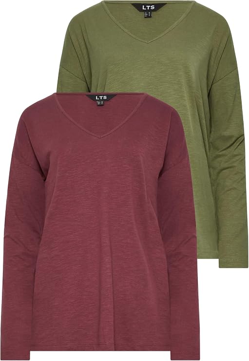Long Tall Sally LTS Tall Women's 2 Pack Long Sleeve T-Shirts Brown