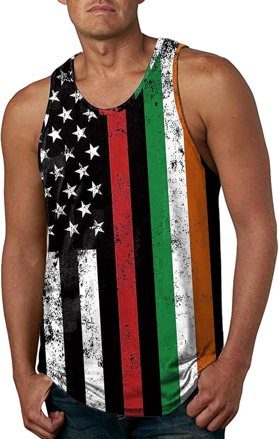 Generic Sleeveless Shirts for Men Spring Casual O Tank Neck Flag Blouse Men Tops Men's Tank Tops Black Shirts for Men Mens