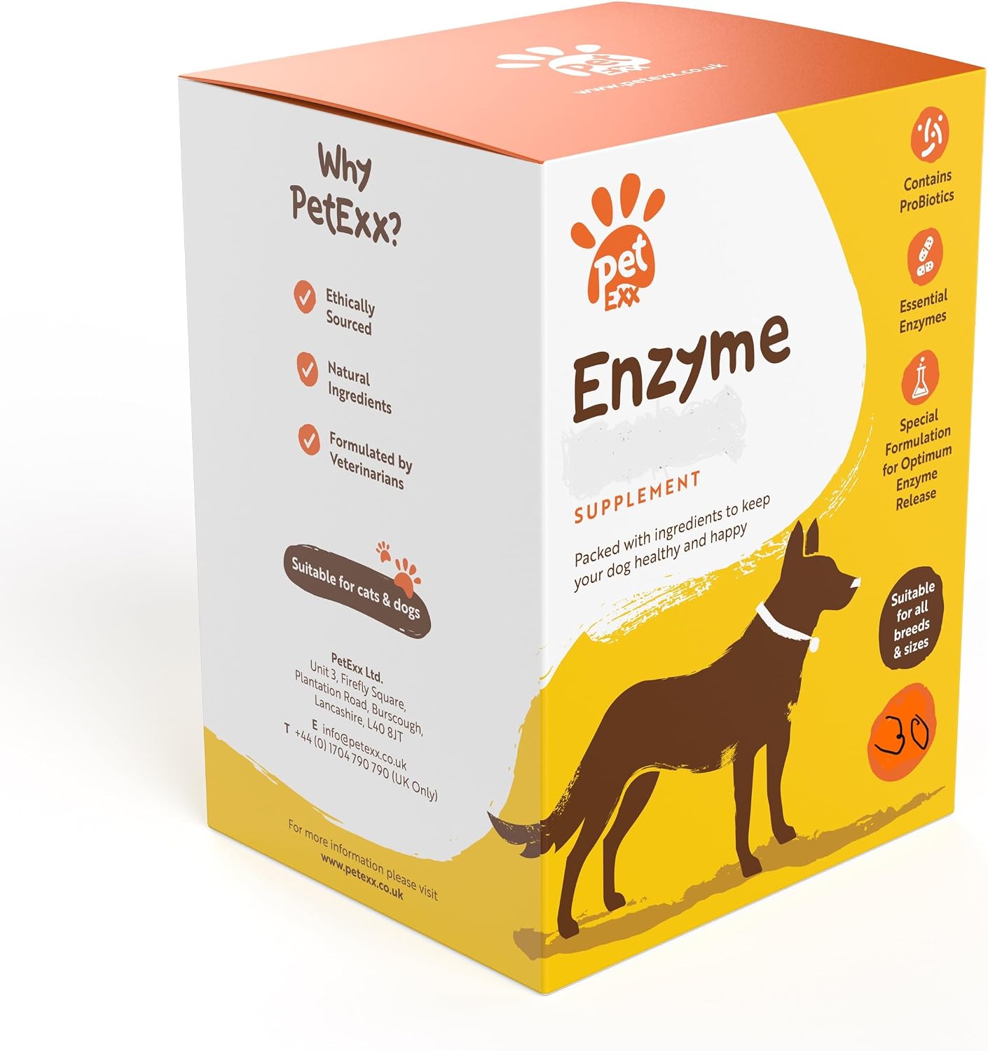 PetExx Enzyme Boost - pancreatic enzymes to aid digestion and skin allergies in cats and dogs with probiotic Vitamin B12 amylase protease and lipase - 30 capsules manufactured in the UK