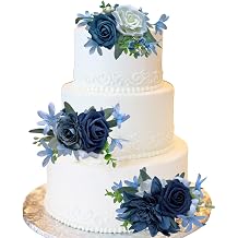 CherishedMoments 3Pcs Cake Topper Set, Wedding Artificial Flowers Decor Blue Cake Topper Decorations for Wedding Ceremony Anniversary, Wedding Home Decor,Fall Vintage Wedding