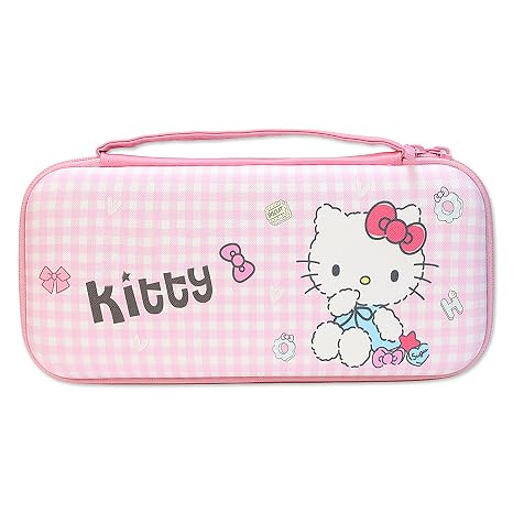 PERFECTSIGHT Switch Carrying Case for Nintendo Switch OLED, Cute Portable Travel Switch OLED Carry Case Inner Protective Storage Bag for NS Console & Accessories (Pink Grid)