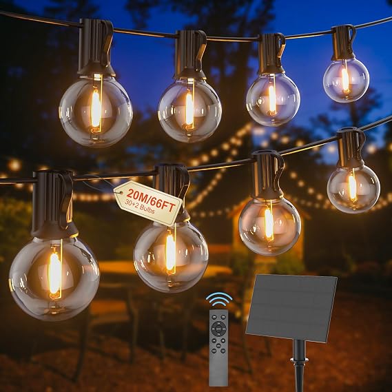 G40 20M Outdoor Solar Garden String Lights USB or Solar Dual Charging [Energy Class G]