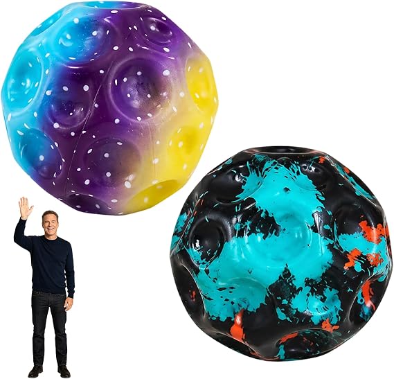 2Pcs Moon Ball, High Bouncing Bouncy Balls with Space Ball Design, Super Soft PU Foam for Indoor & Outdoor Play