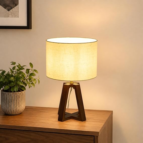 Small Table Lamp, Dimmable Bamboo Bedside Lamp | Mid-Century Modern Style for Bedrooms, Nightstands, Living Rooms, Home Offices, and Reading Nooks