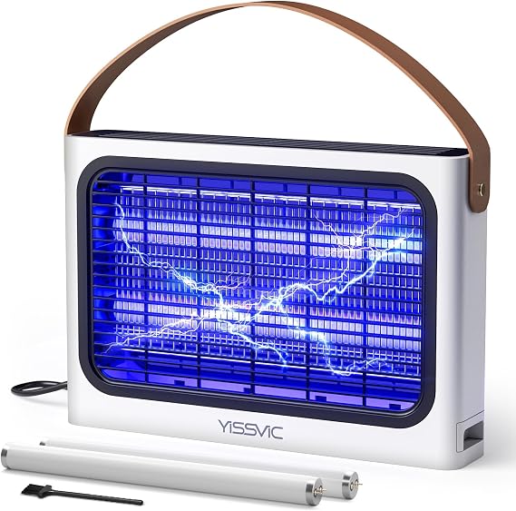 YISSVIC 20W Electric Bug Zapper, 4300V High-Voltage Mosquito Killer with 2 Extra Replacement Bulbs, 2-in-1 Wall-Mounted & Tabletop Fly Trap with 1.8m Cable, Indoor Insect Catcher, White