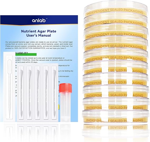 Nutrient Agar Petri Dishes Science Project Kit | Pre-Poured Agar Plates and Cotton Swabs for Science Experiments | Bacteria Science Kit - Sealed