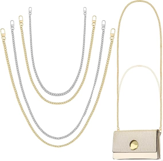 4 Pcs Flat Metal Purse Chain Strap Silver Gold 23.62 47.24 Inch | Handbag Shoulder Crossbody Bag Accessory Replacement Part
